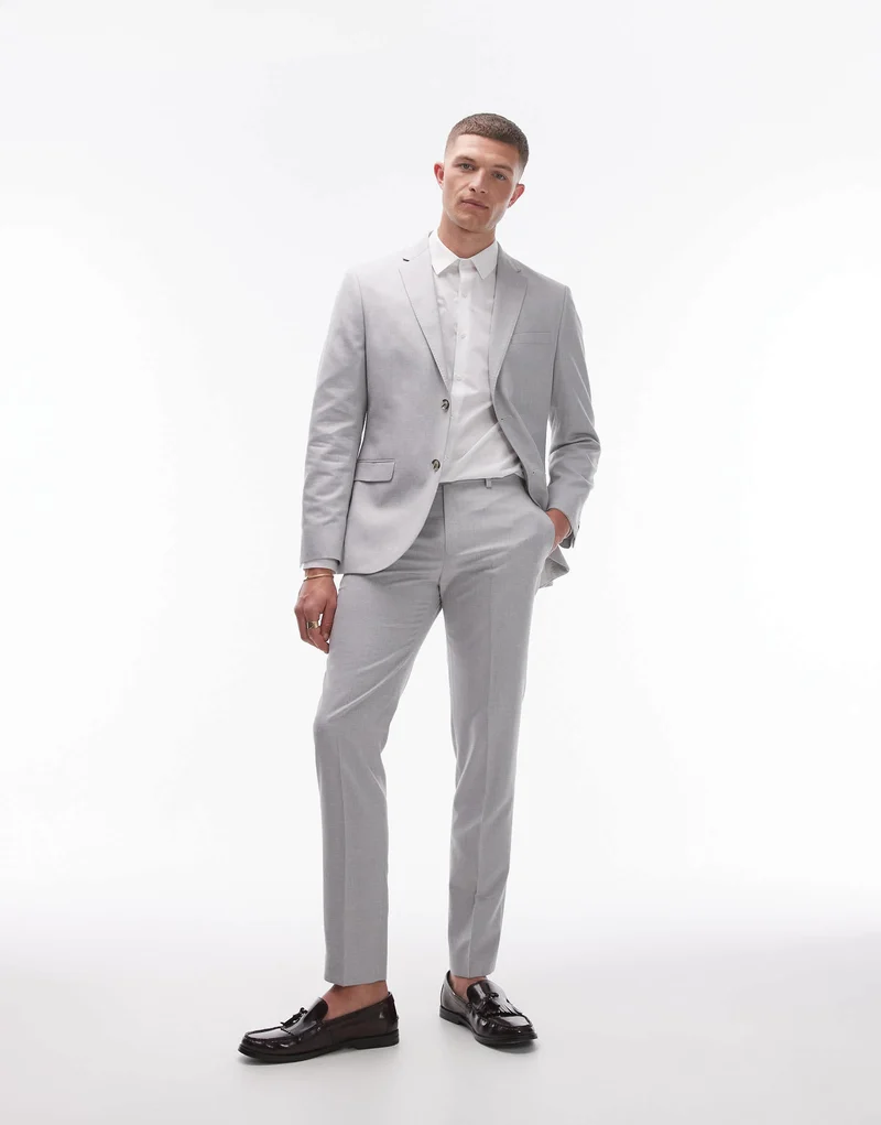 Topman slim linen blend suit trouser in grey
