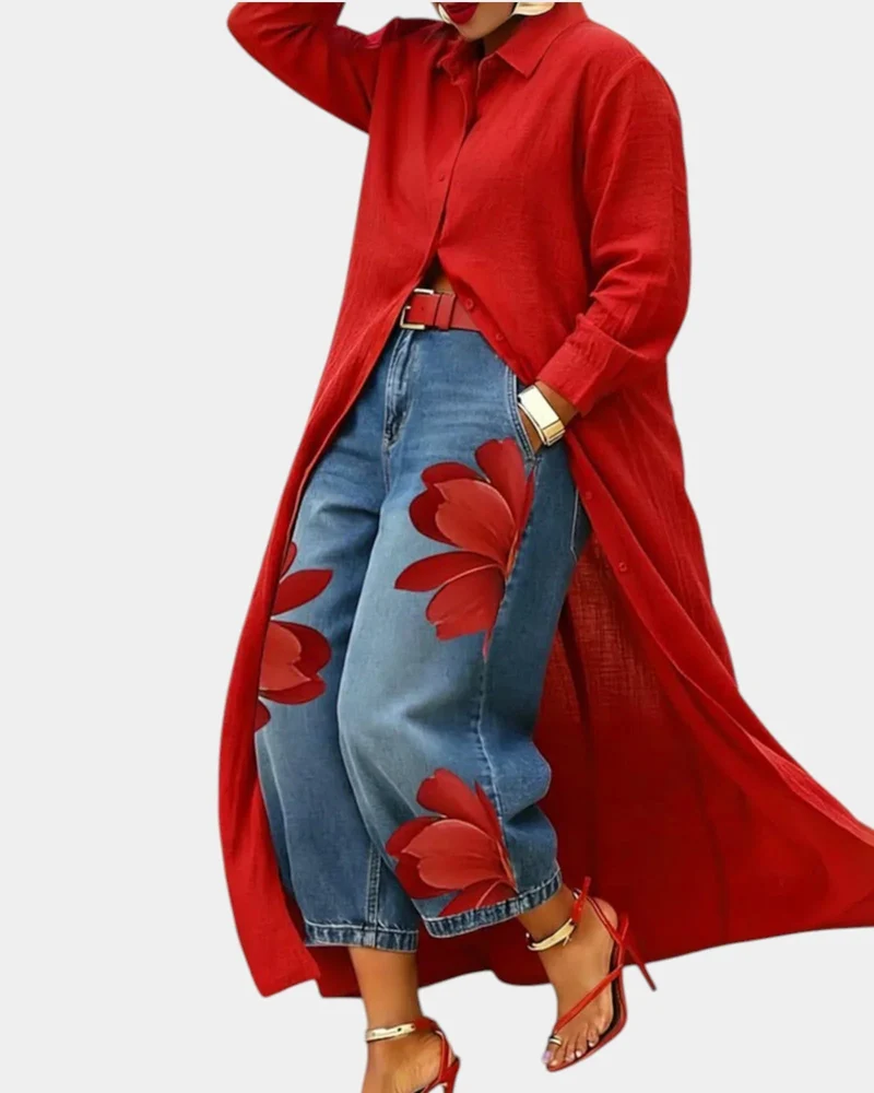 Céliane | Jeansset med klänning och vida byxor