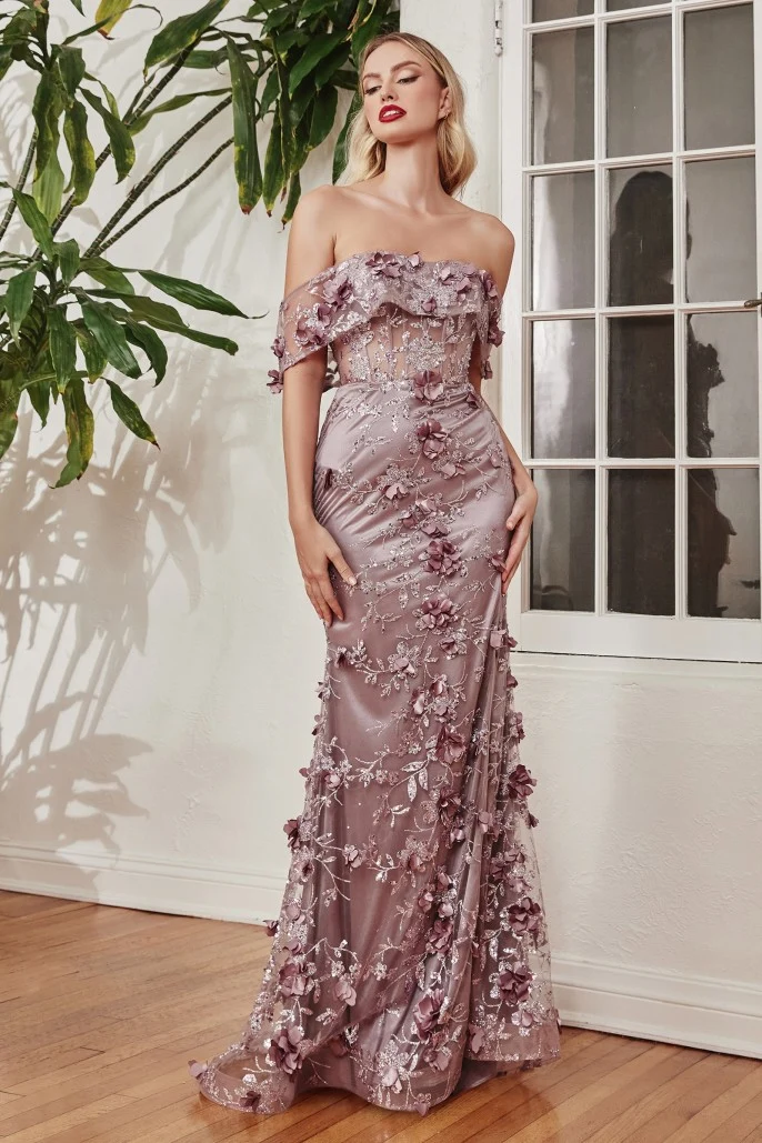Off the Shoulder Slida Korsett Slit Gown By Ladivine J832 - Kvinnor Aftonklänning - Speciellt tillfälle