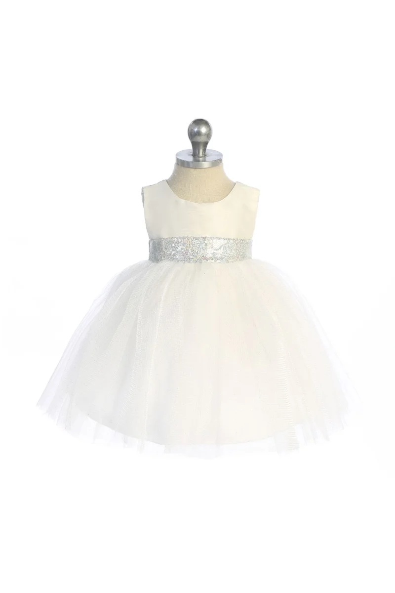 Baby Girl Ivory Silver Paljett V Back Party Dress- AS498B Kids Dream