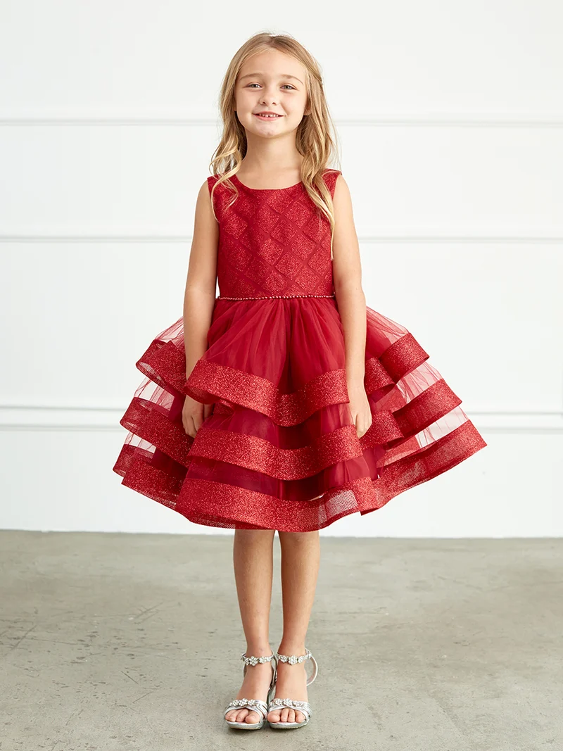 Tjejklänning med glitterbodice och volanger från TIPTOP KIDS - AS5829