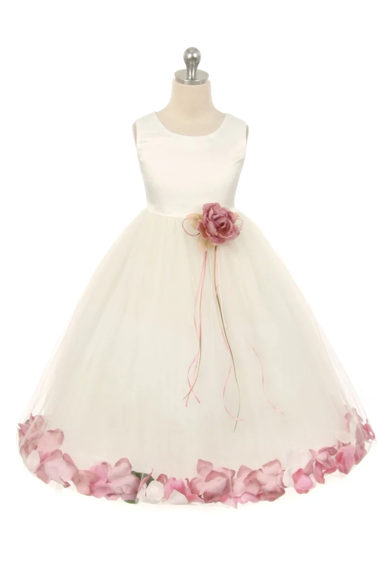 Satin Flower Petal White Flower Girl Dress 1of2 by AS160B Kids Dream - Girl Högtidsklänningar