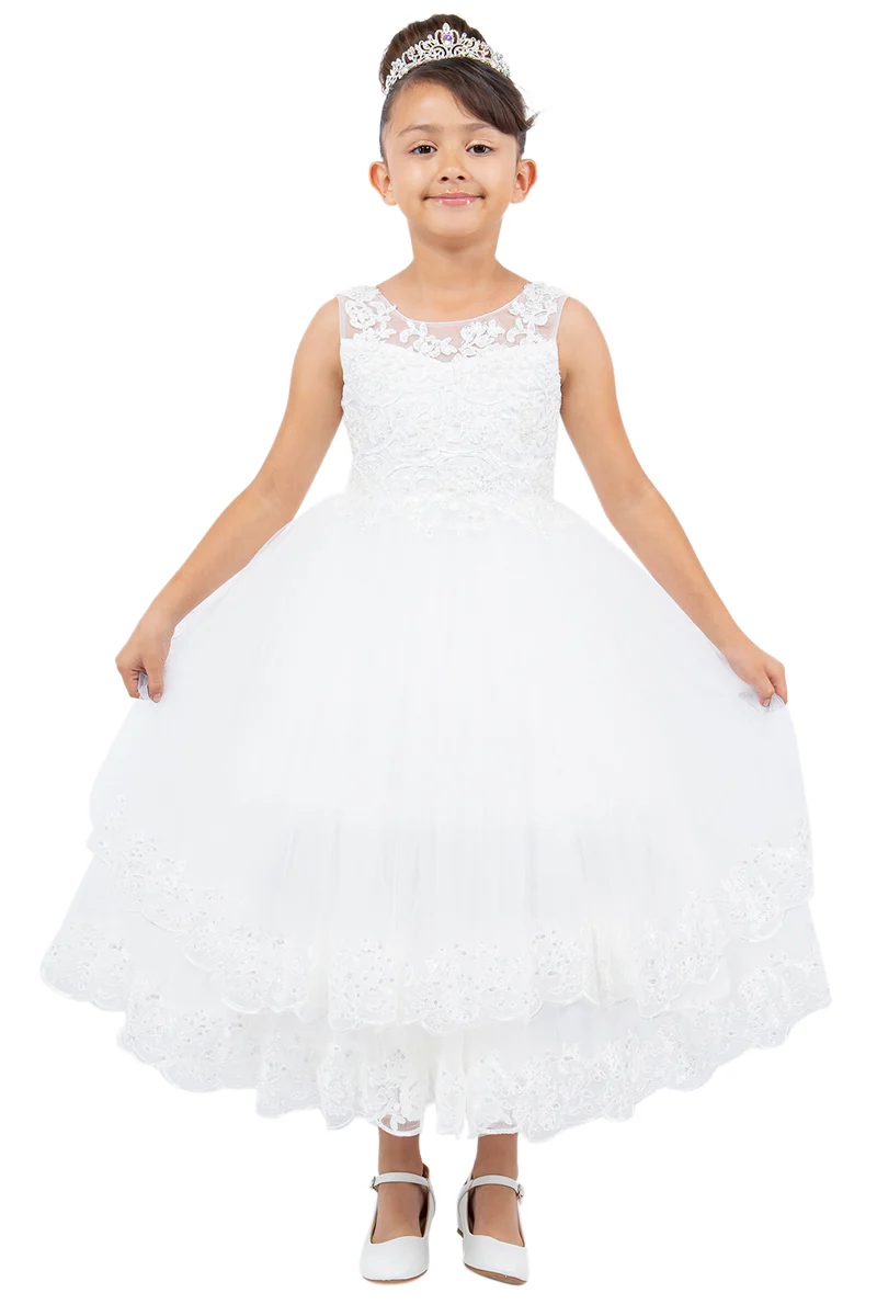 Illusion Top Spets Tyll Flower Girl Dress från Cinderella Couture USA AS5129