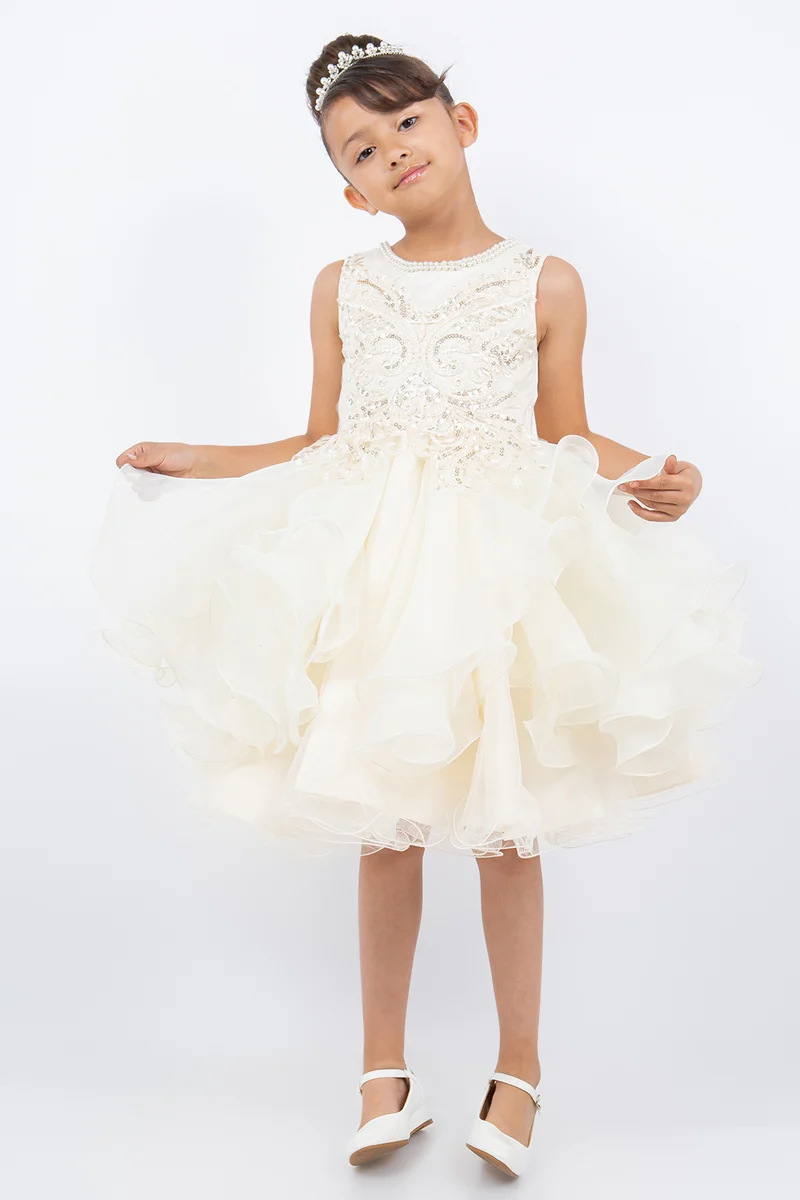 Glittrande paljett Spets Tyll Flower Girl Dress från Cinderella Couture USA AS9152