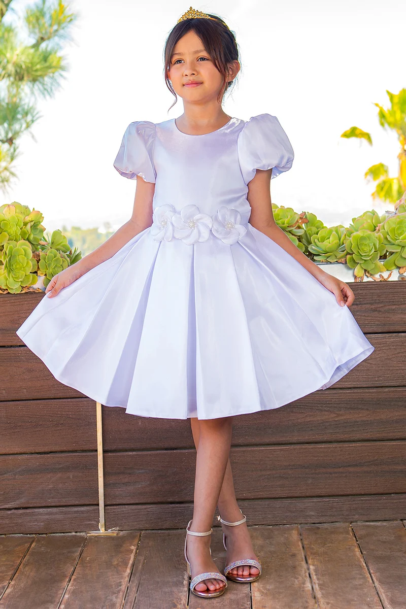 Vacker Keps Puff Sleeve Flower Girl Klänning från Cinderella Couture USA AS9143