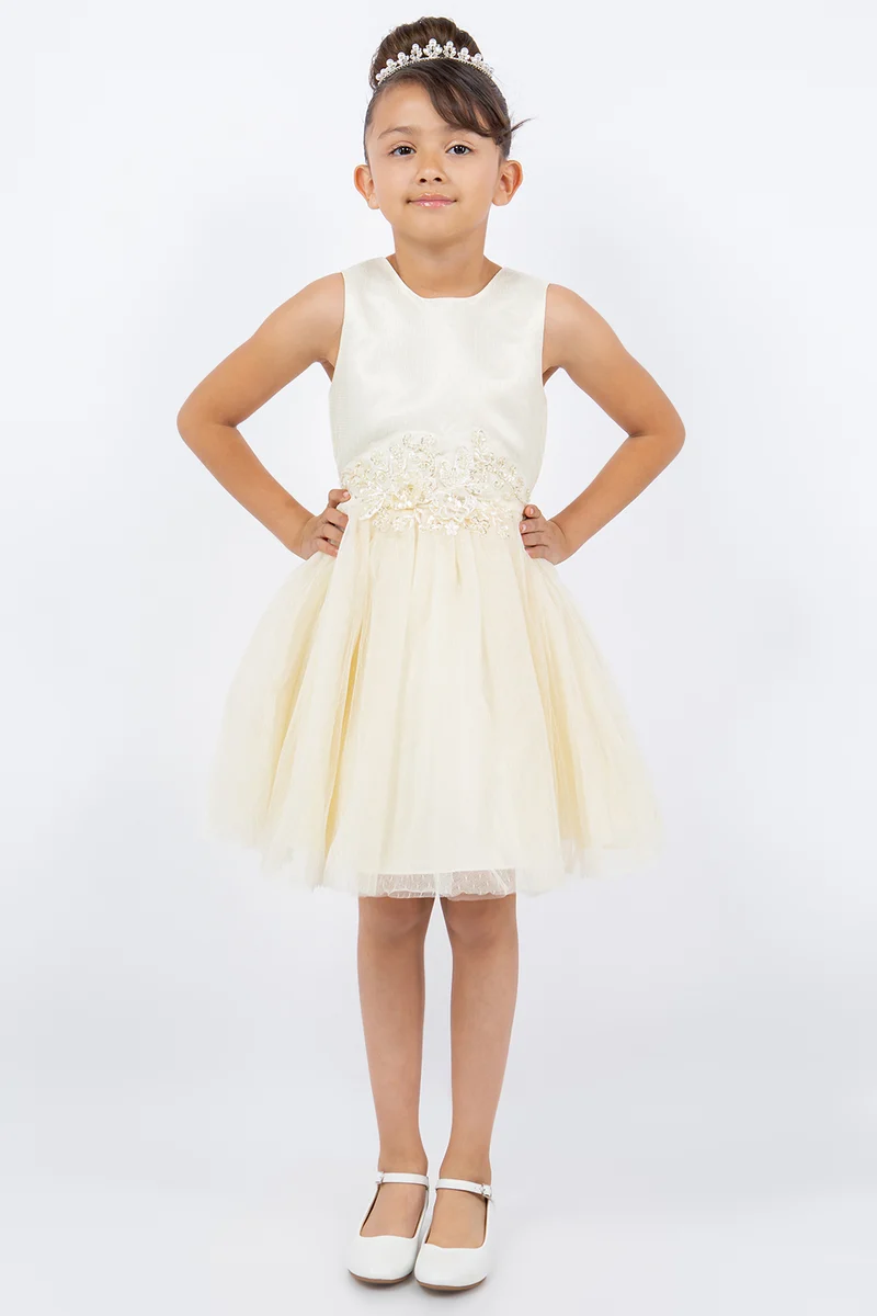 Elegant ärmlös satin tyll Flower Girl Dress från Cinderella Couture USA AS9145