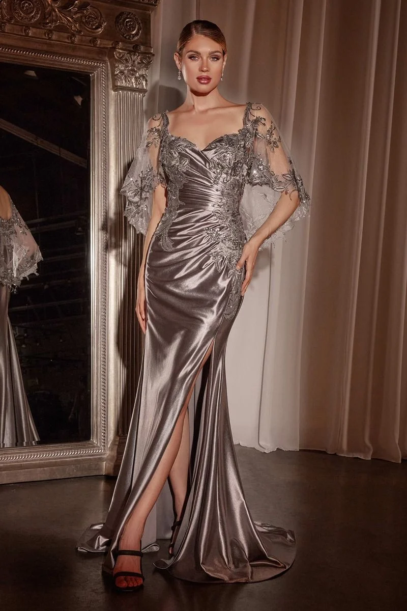 Satin Slida Ben Slit Gown från Cinderella Divine CDS499 - Speciella tillfällen/kurvor