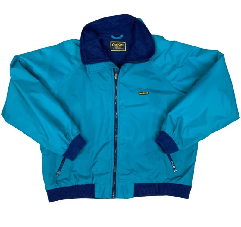 VTG 80s USA OshKosh B'Gosh Fleece Lined Nylon Warm Winter Outdoor Jacket Teal Navy 2XL