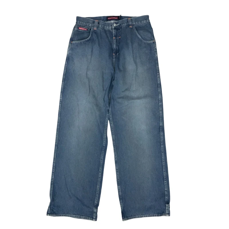 Y2K 'Quicksilver' Blue Denim Skater Faded Spell-Out Carpenter Fit Jeans 31W 31L