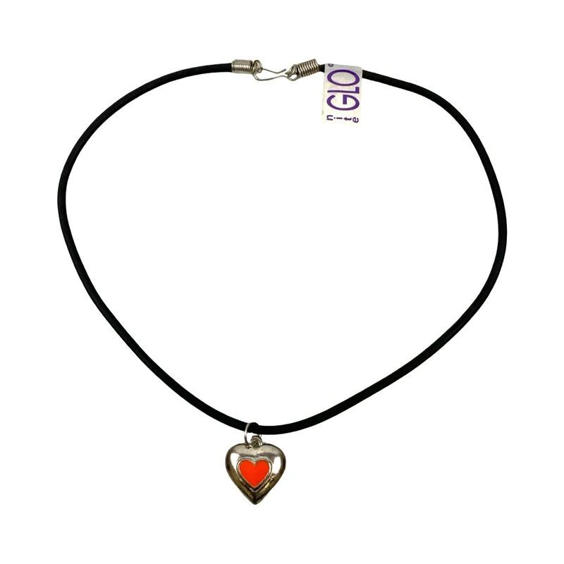 Vintage Deadstock 90s Y2K Glow in The Dark Orange Heart Necklace