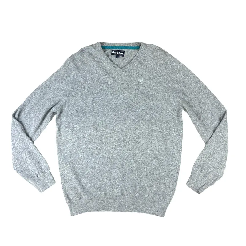 VTG 00s BARBOUR GREY WOOL V-NECK KNIT WOOL JUMPER SIZE XL