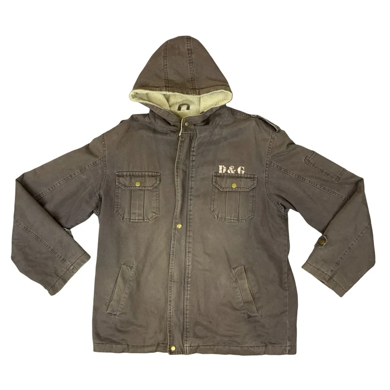 VTG 00s DOLCE & GABBANA BROWN HOODED SHERPA LINED FIELD UTILITY JACKET M L
