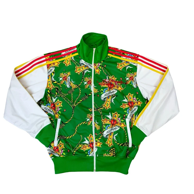 VTG RARE Y2K ED HARDY CHRISTIAN AUDIGIER GREEN WHITE TRACK TOP XL