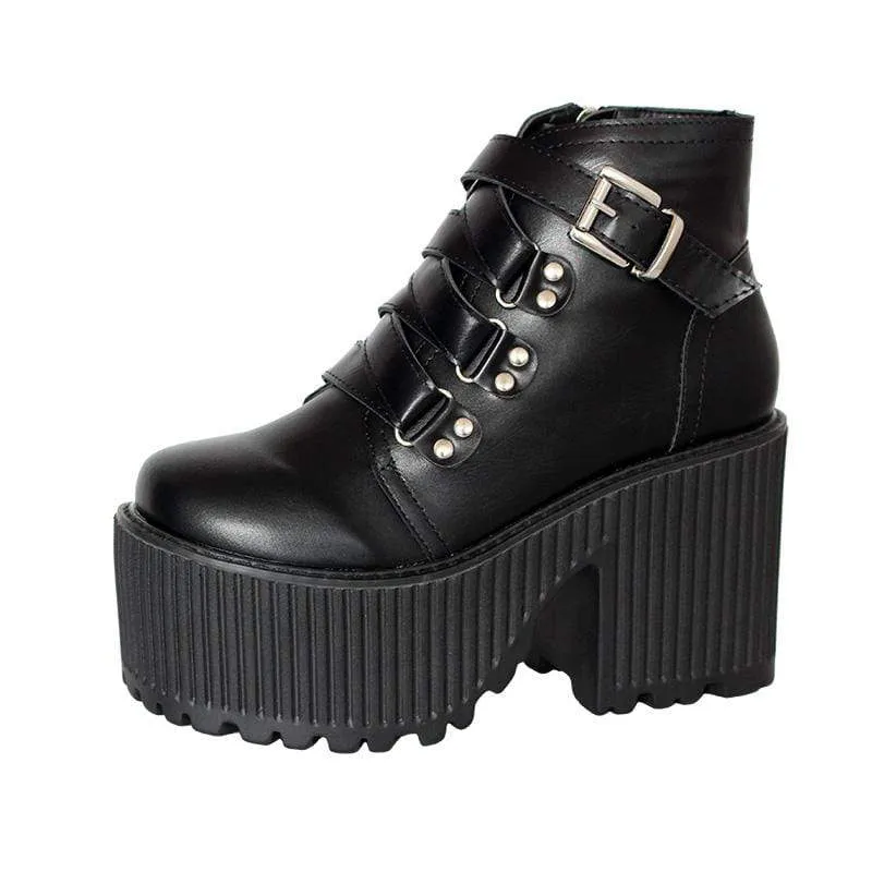 Gothic Punk Spänne Zipper Platform Boots för kvinnor