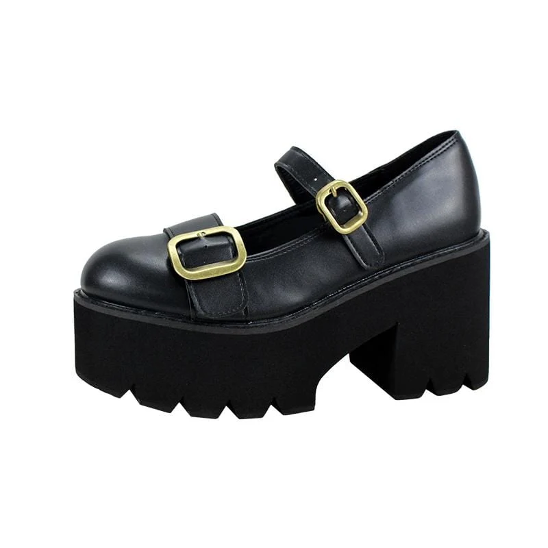 Gothic Punk Pumps Buckles Plattformsskor för kvinnor