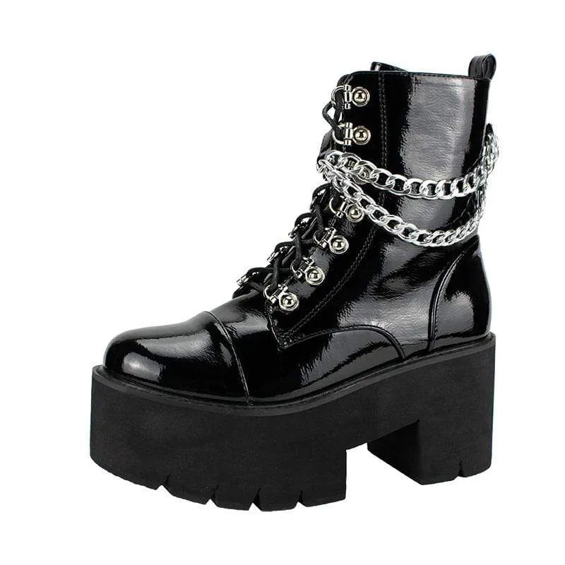 Gothic Punk Lack Lace Up Boots för kvinnor