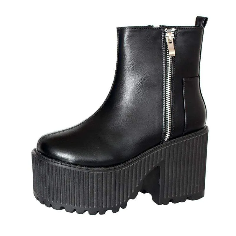 Gothic Punk Zipper Platform Boots för kvinnor