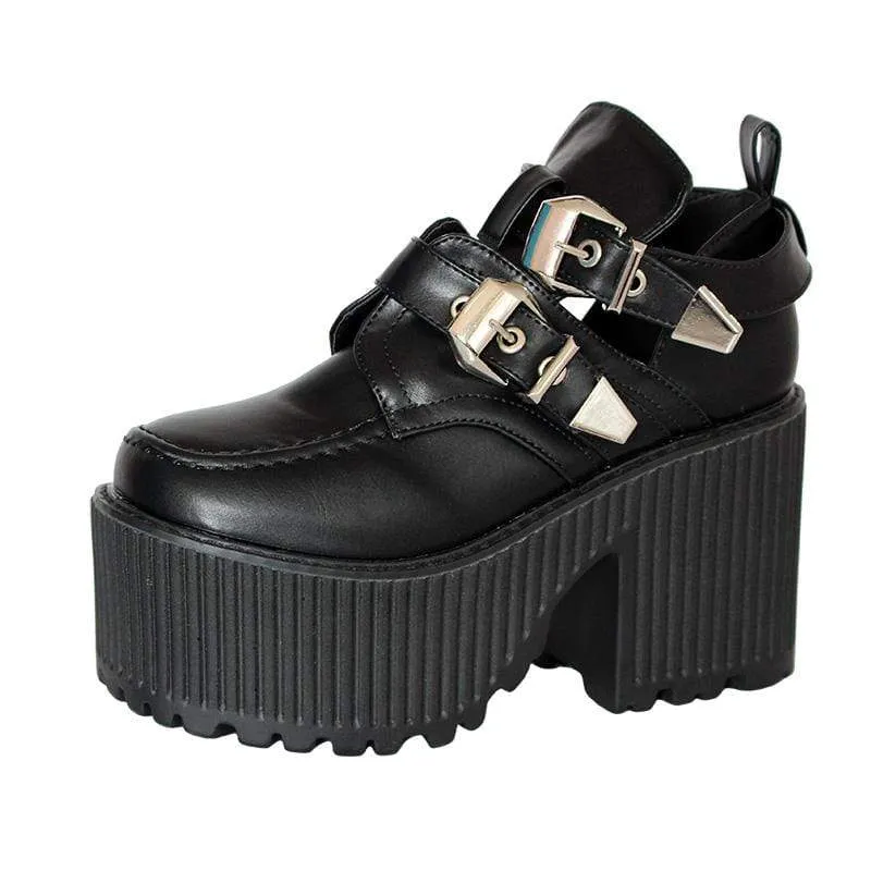 Gothic Punk Buckles Platform Ankelboots för kvinnor