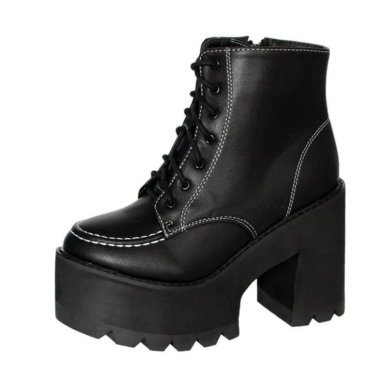Gothic Punk Platform Boots med snörning av dragkedja för kvinnor