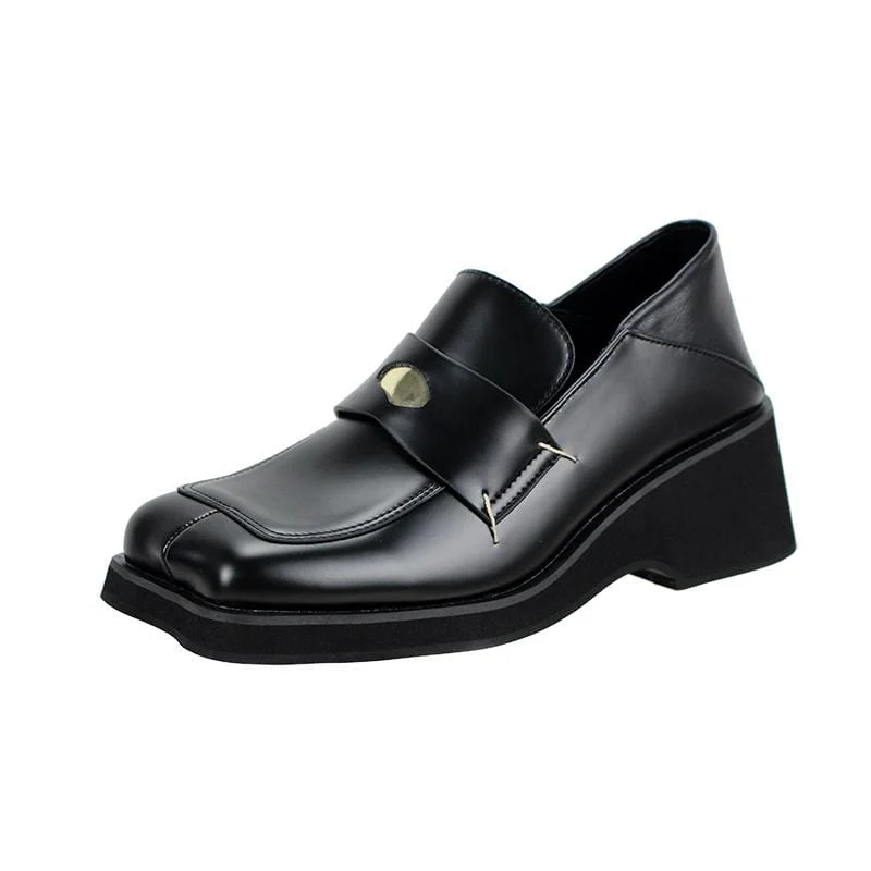 Gothic Punk Loafers Skor med fyrkantig tå för kvinnor