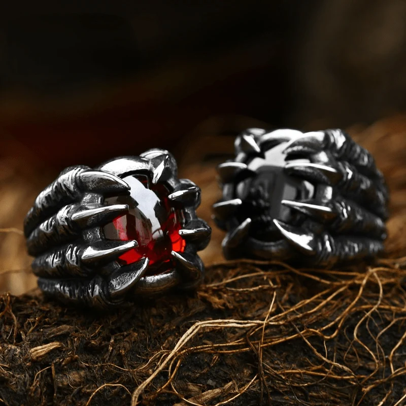 Punk Dragon Claw Ruby Ring för män