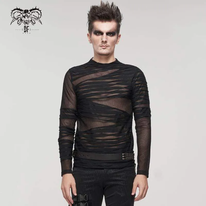 Gothic Ruched Sheer Mesh-skjorta för män