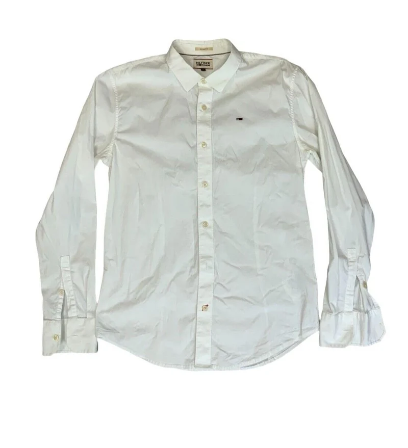 TOMMY HILFIGER SLIM FIT FORMAL WHITE COLLARED LONG SLEEVE SHIRT SIZE LARGE