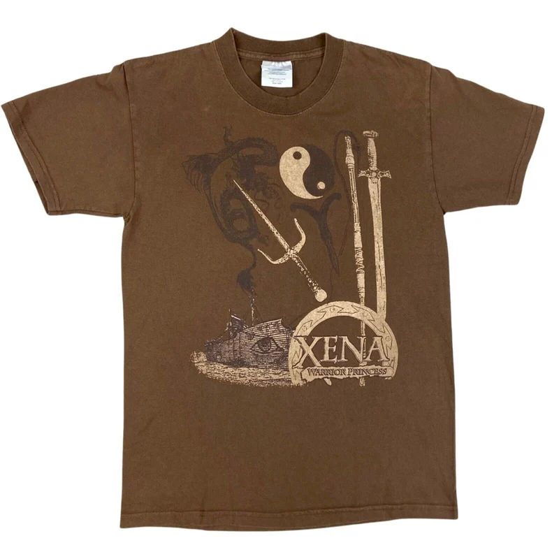 Vintage 90s Brown Xena Warrior Princess Graphic Print T-shirt S