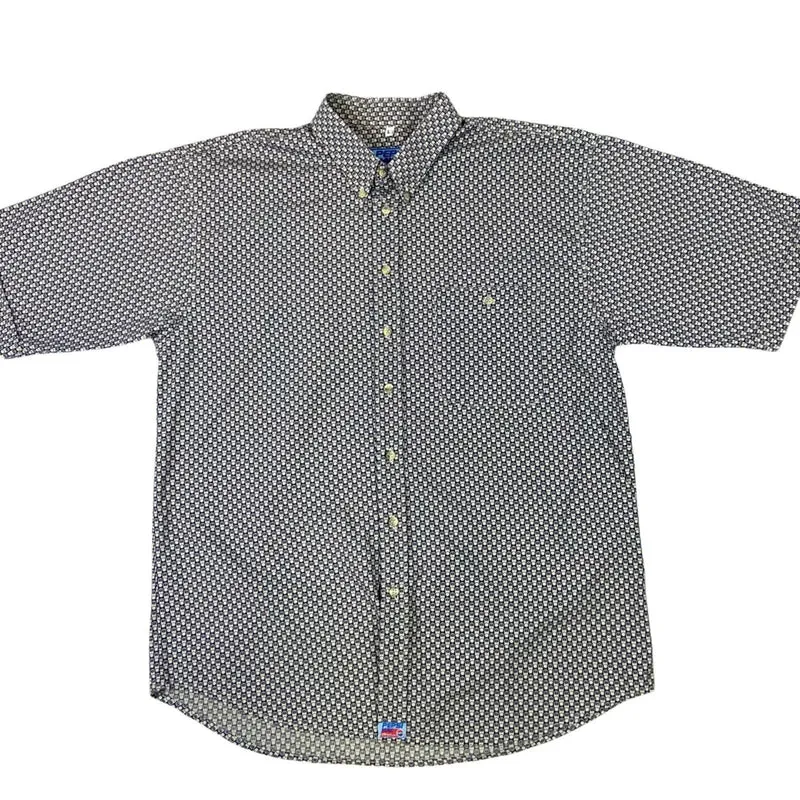 Vintage 90s Rare Cream Blue Pepsi All Over Print Button Down Shirt L