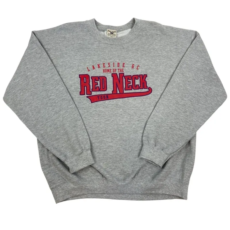 Vintage 90s Grey Red Logo Crew Neck Oversized Sweater L