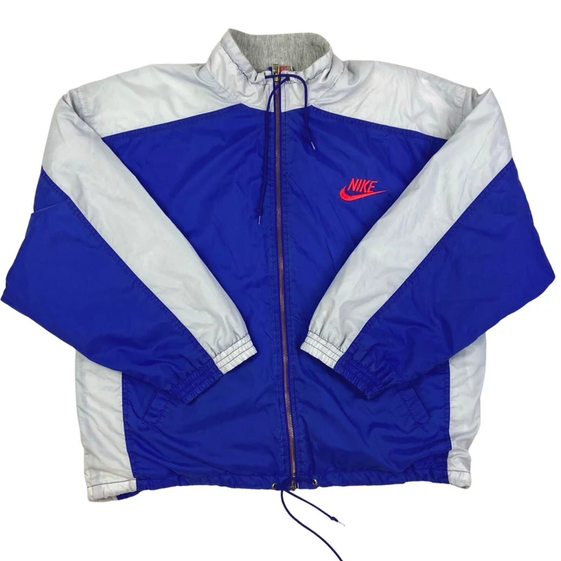 Vintage 1990s Blue Grey Nike Embroidered Windbreaker Jacket XXL
