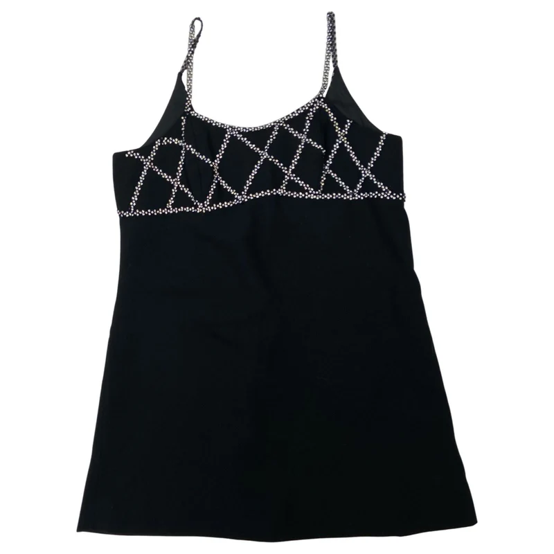 Vintage 90s Black Embellished Sparkly Micro Mini Party Dress 10 12 M