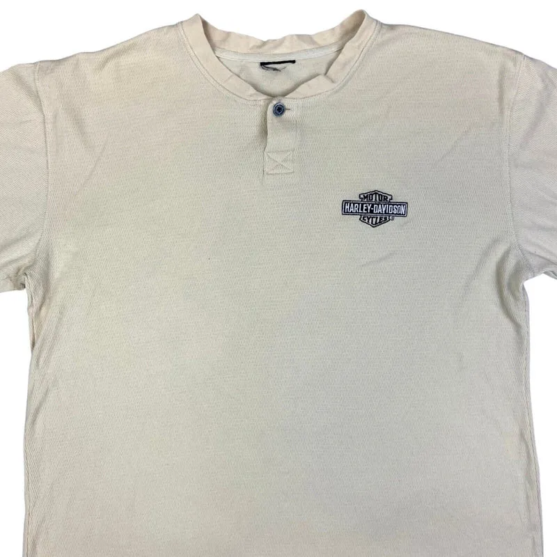 Vintage 90s 00s Cream Knitted Harley Davidson Embroidered T-shirt XL