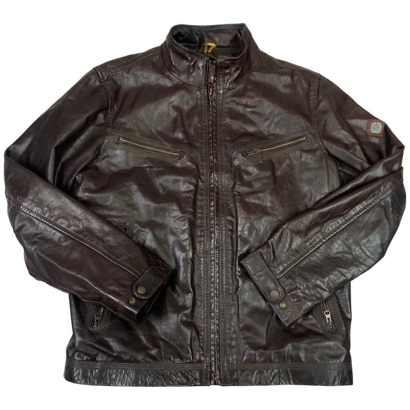 Vintage 90s Dark Brown Leather Zip Down Timberland Jacket XL