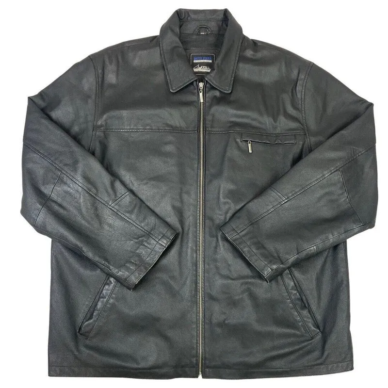 Vintage 90s Black Leather Zip Down Jacket XXL