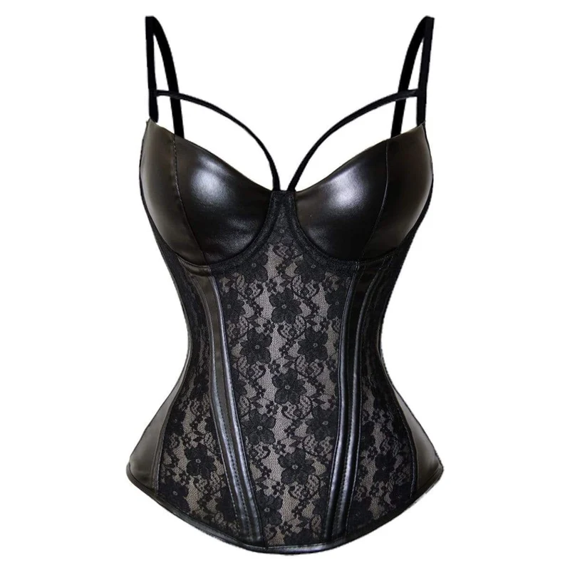 Dam Steampunk Gothic konstläder Spetsskorsett Bustier