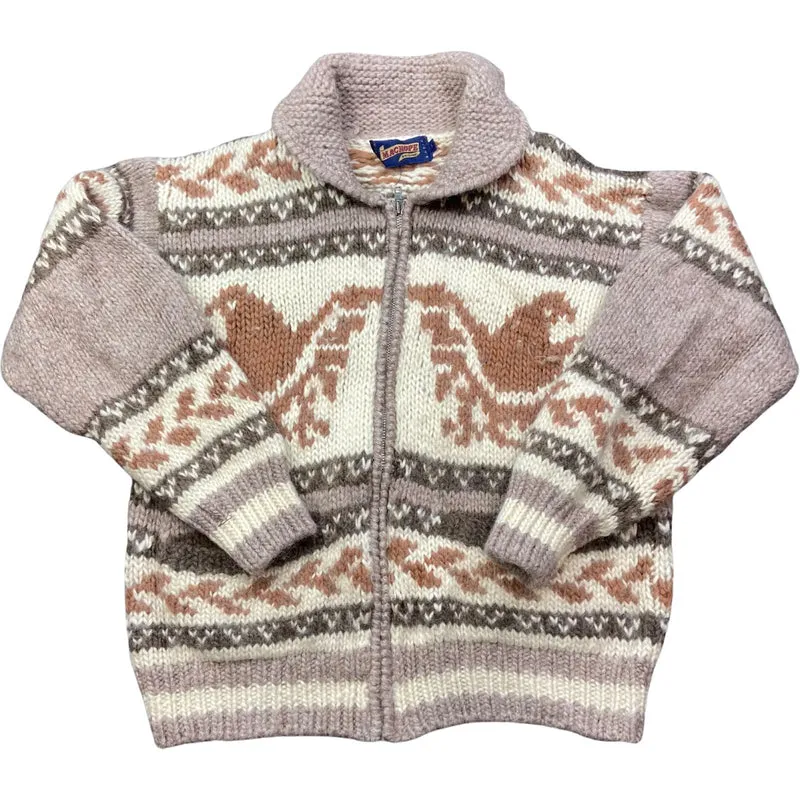 VTG NATIVE CANADIAN COWICHAN INDIAN STYLE CARDIGAN ROCKABILLY 43” (40) M