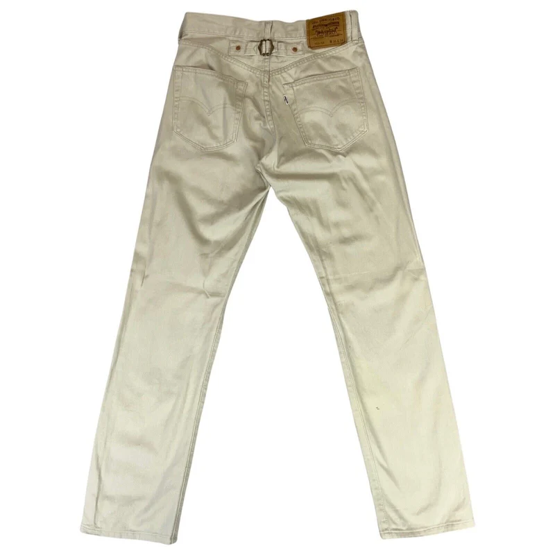 VTG 90s LEVIS 701-11 BIG E WHITE TAB CREAM CINCH RIBBED COTTON JEANS 29” W 33”L