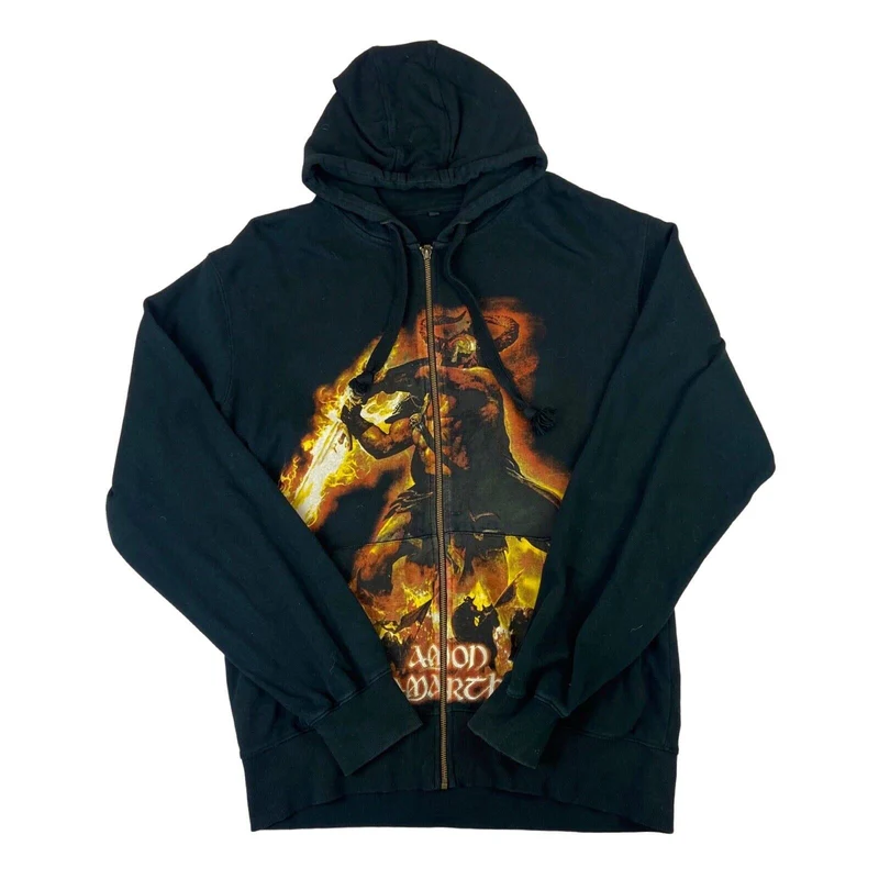 Preloved 2011 Black Amon Amarth Graphic Print Zip Up Hoodie Viking Metal Merch L
