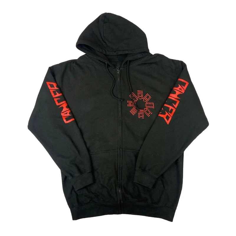 Preloved 2018 Black Cancer Zip Up Graphic Printed Hoodie Thrash Metal Merch L-XL