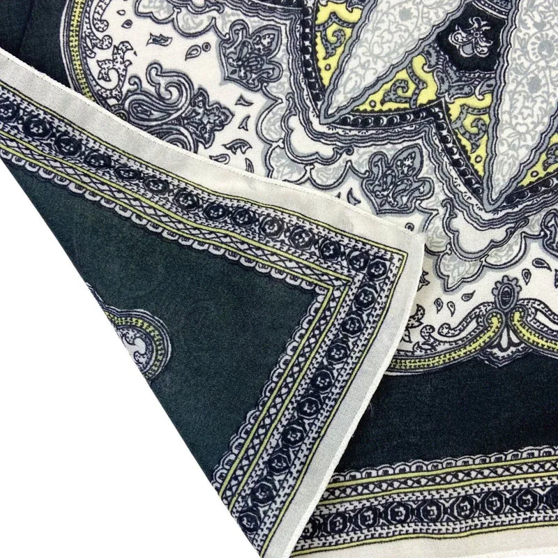 Vintage 90s 00s Grey Yellow Paisley Floral Print Scarf