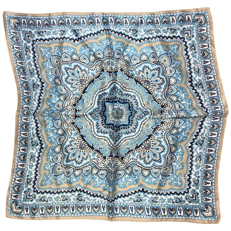 Vintage 90s 00s Blue Cream Paisley Ornamental Print Scarv