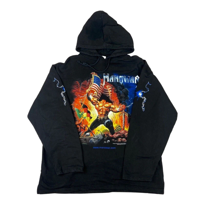 Vintage 2003 Black Manowar Graphic Printed Heavy Metal Rock Band Merch XL
