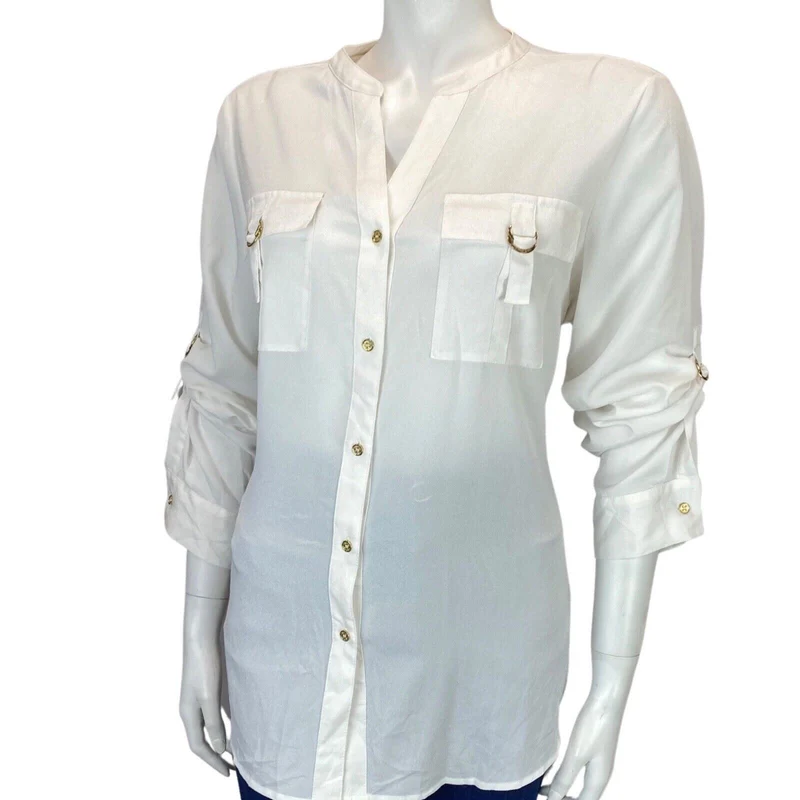 Vintage 00s White Gold Calvin Klein Button Down Blouse 14 16 L