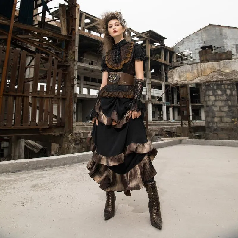 Lång lager Steampunk-kjol för kvinnor