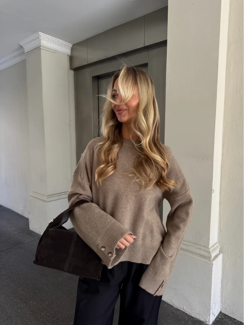 Erica striktrøje brun