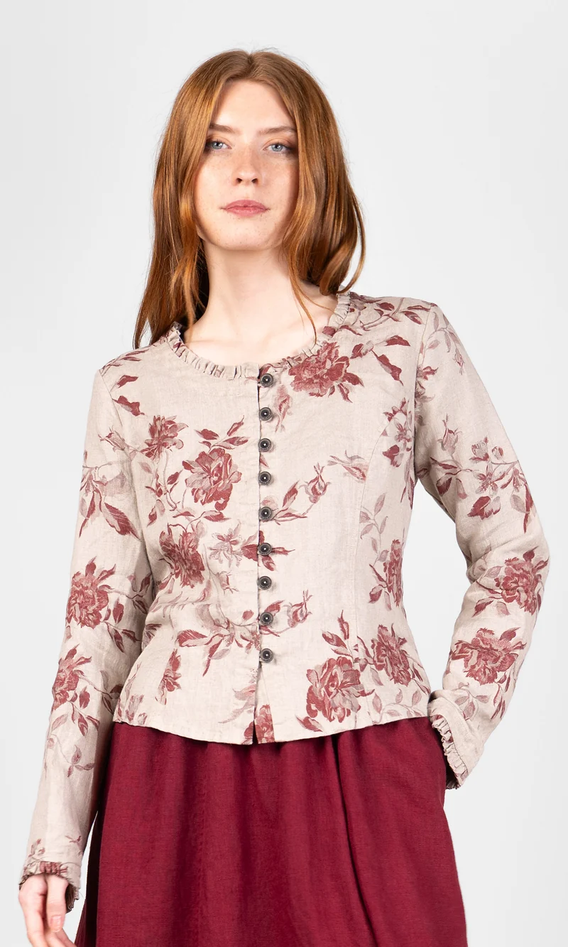 Blus med volangdetaljer, figursydd