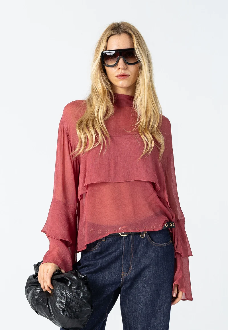 Blus med volanger - Warm blush