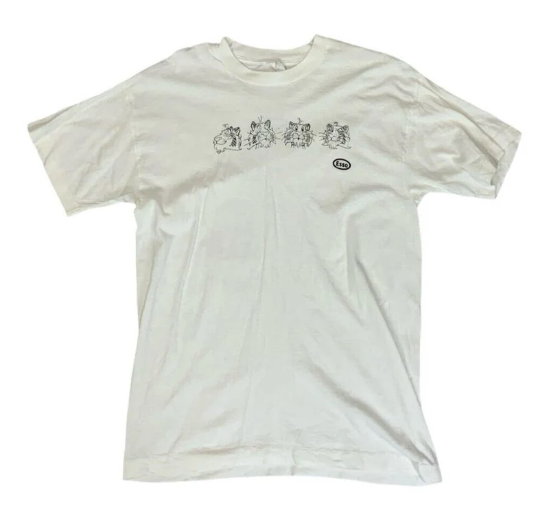 VTG 80s 90s WHITE GRAPHIC T SHIRT ESSO RARE TIGER PRINT SIZE L