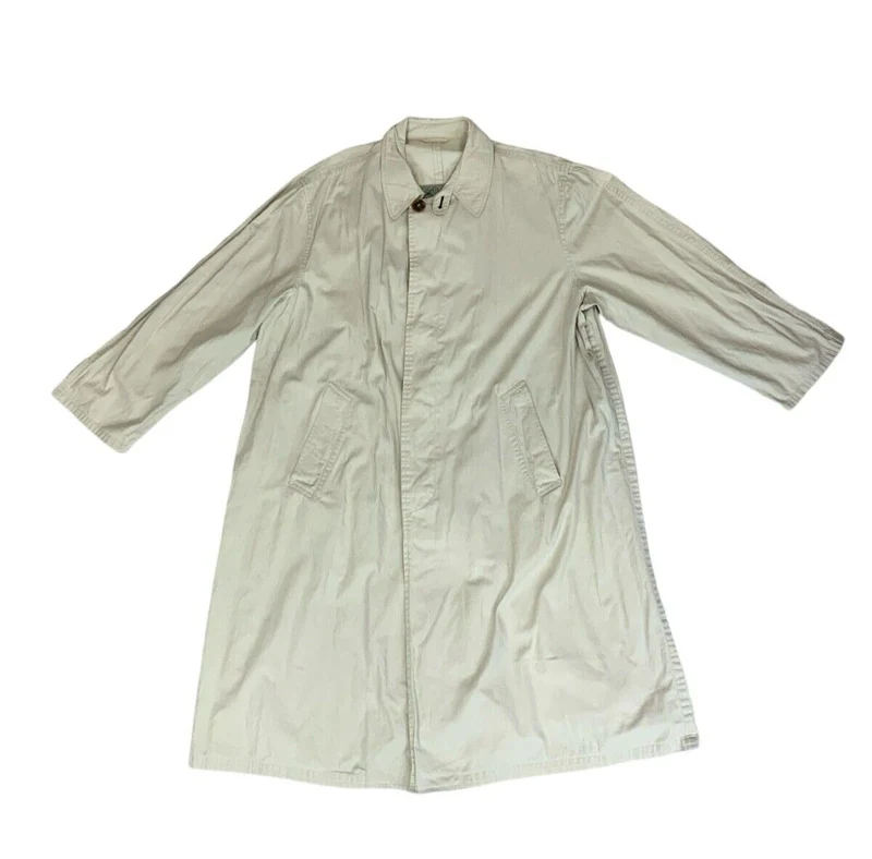VTG 80s 90s HUGO BOSS BIEGE CREAM BUTTON UP TRENCH COAT MAC SIZE L